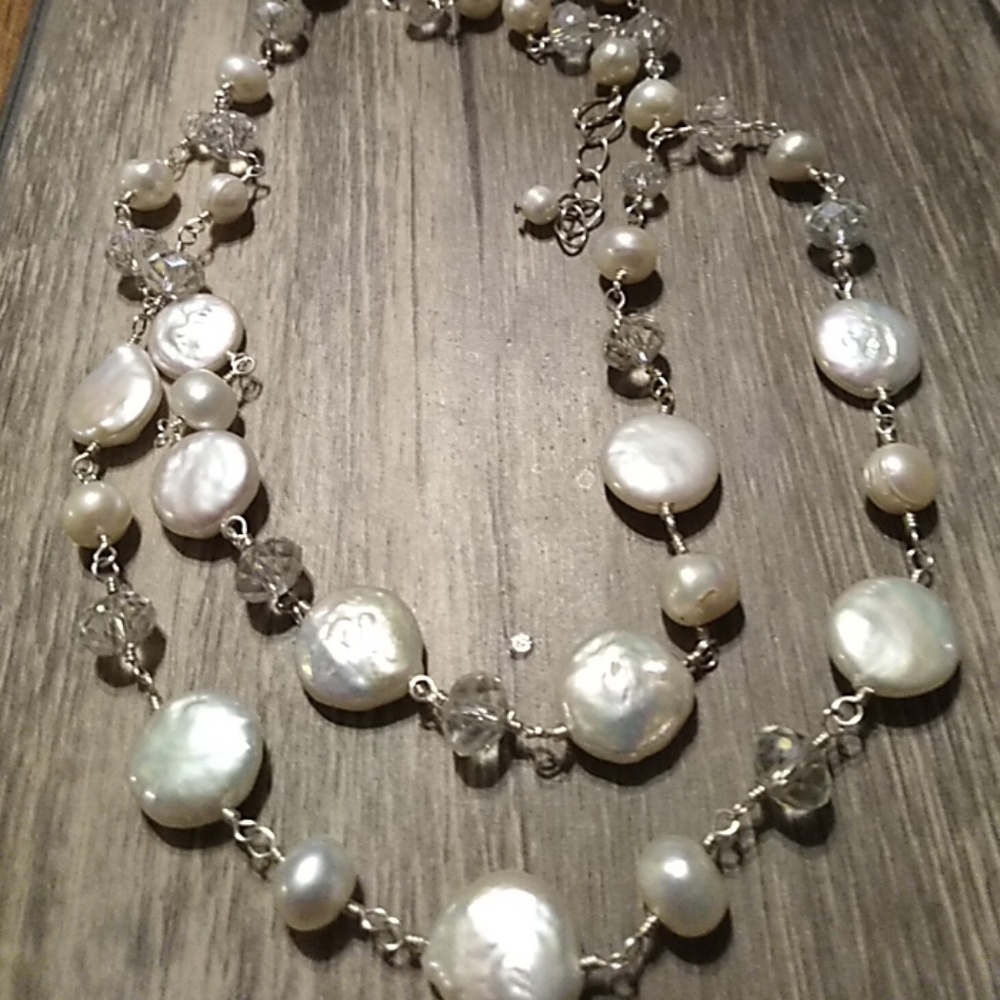 Austrian Crystal and  Pearl Sterling necklace